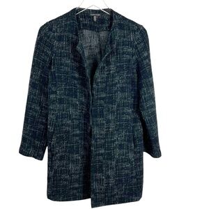 EILEEN FISHER Crosshatch Jacquard Jacket Grey Open Front Long Cardigan Medium